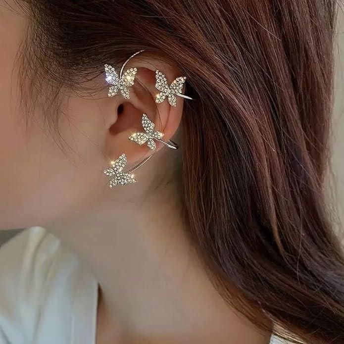 Stylish Butterfly Ear Crawler Cuff Earrings – Silver Plated Alloy