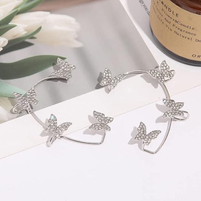 Stylish Butterfly Ear Crawler Cuff Earrings – Silver Plated Alloy