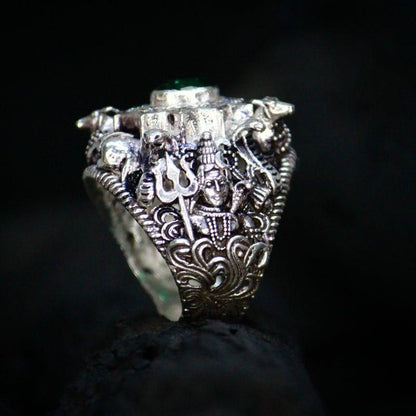 Lord Shiva Silver Ring | Trinetra & Damru Design | Big Shot Fusion