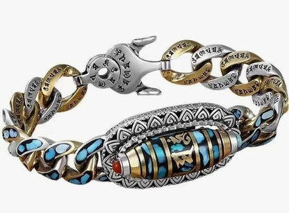 Six-Character Mantra Nine-Eyed Dzi Bead Bracelet | Big Shot Fusion