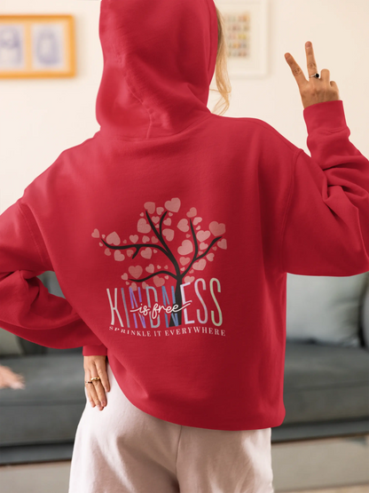 Chill streetwear vibes — woman in oversized hoodie flashing a peace sign, captured in comfy home mood