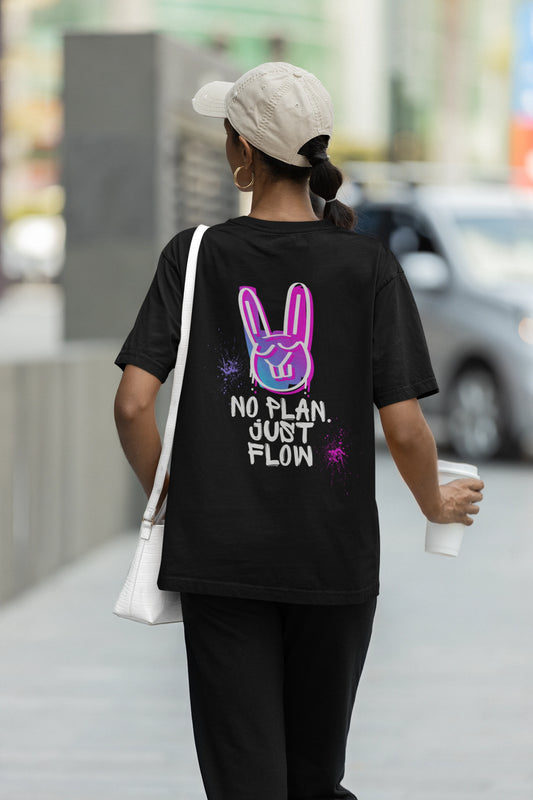 No Plan Just Flow – Oversized Graffiti Streetwear Terry T-Shirt